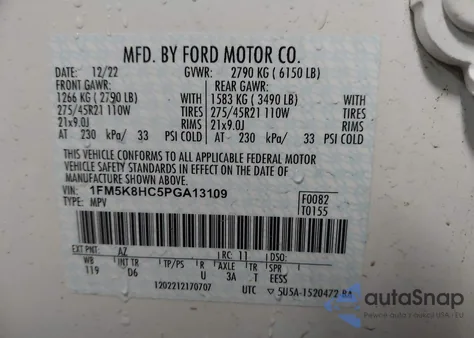 2023 Ford Explorer Platinum from USA, damaged, VIN 1FM5K8HC5PGA13109